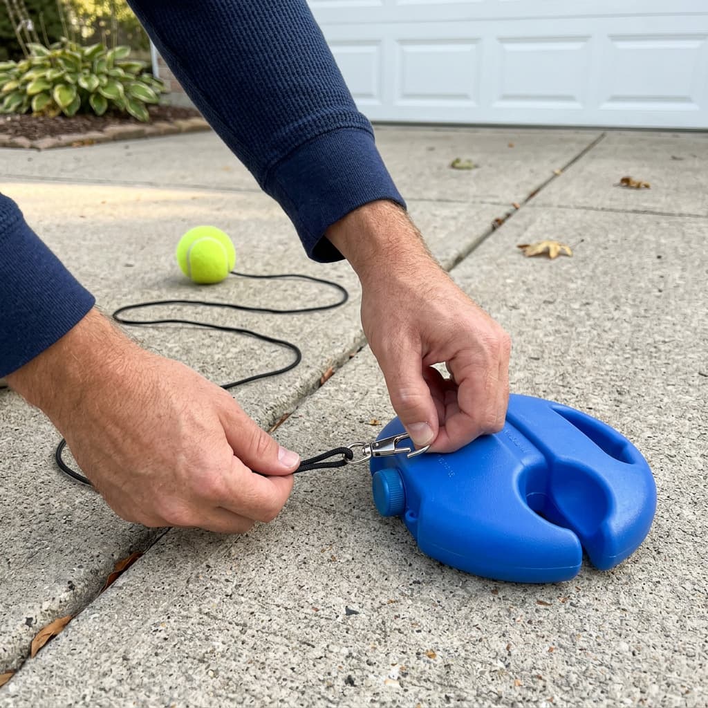 Clipping the cord onto the hook on the base