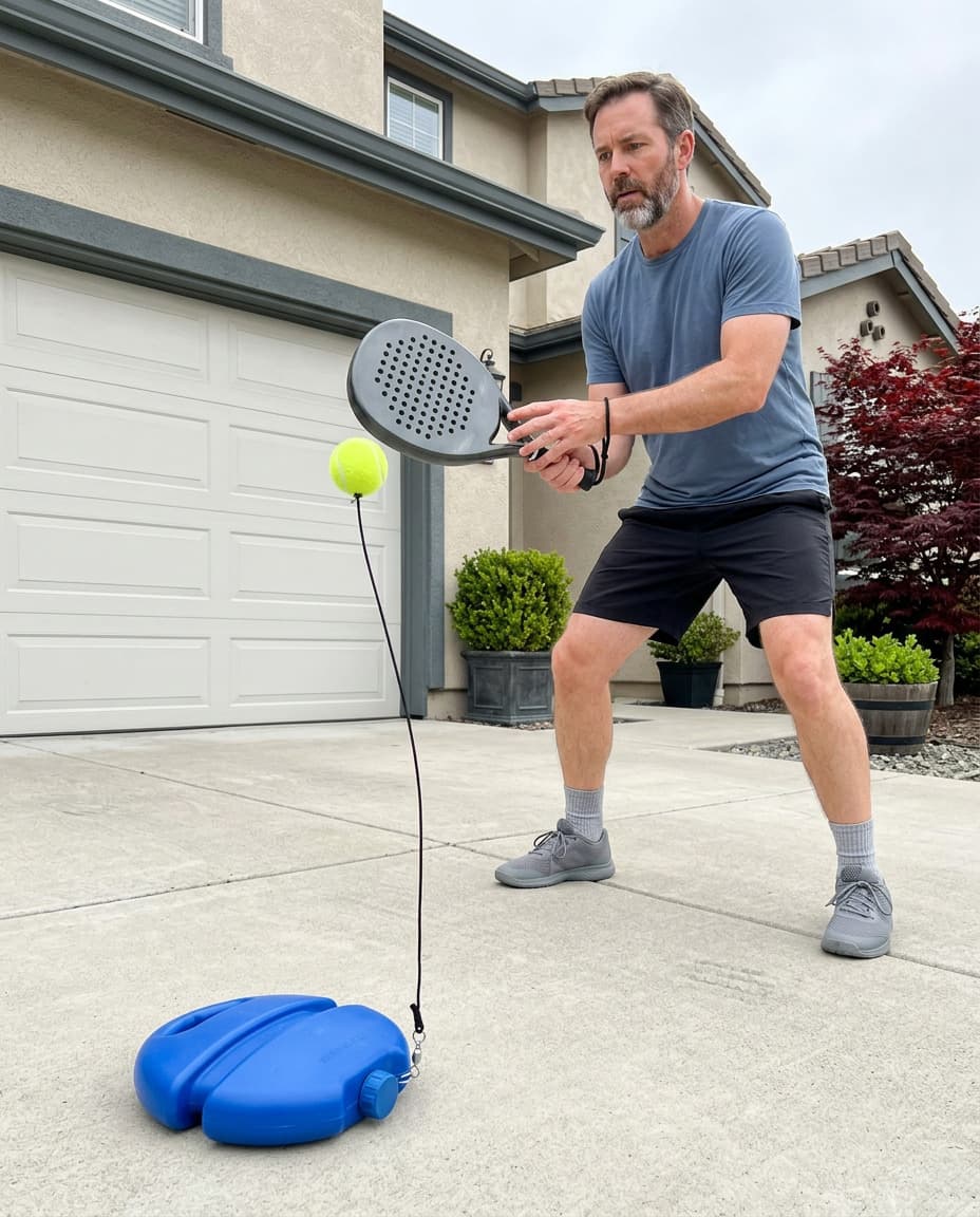 Player ready as the ball comes back on the cord